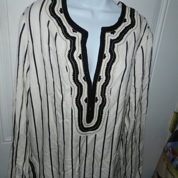 TORY BURCH ‘Filipa’ Black & White Striped Kaftan Linen Tunic size12 🆕⌚📦🏃💨🚚 - Picture 4 of 16